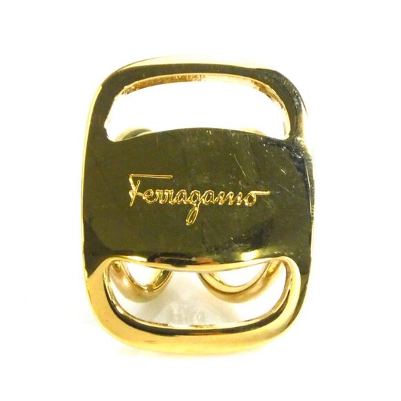 Auth Salvatore Ferragamo Vara Scarf Ring Gold Metal - Picture 1 of 8